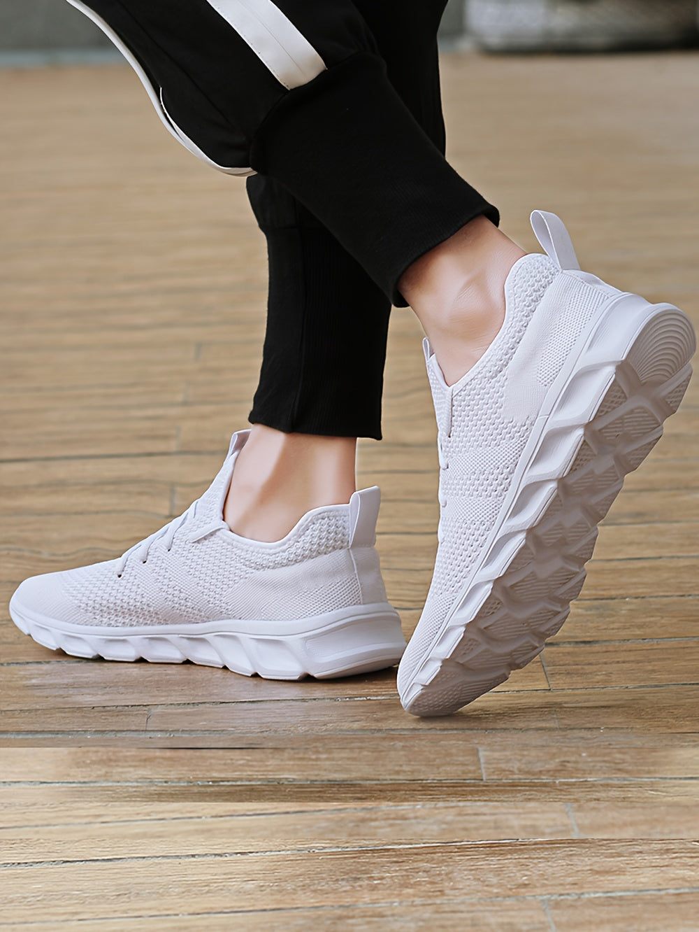 Men's Lightweight Knit Mesh Sneakers EVA Blade Sole Low-Top Lace-Up – Breathable Running Walking Gym Shoes in White Red Black All-Season US Sizes 6 to 13.5