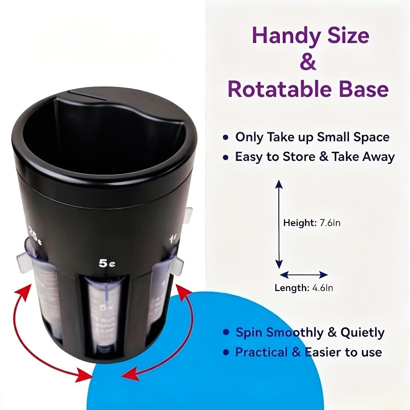 Coin Counter and Sorter 5-in-1 Rotatable Base Manual US Coins Organizer Sorts Pennies Nickels Dimes Quarters Half Dollars Home Office Kids Money Management Black