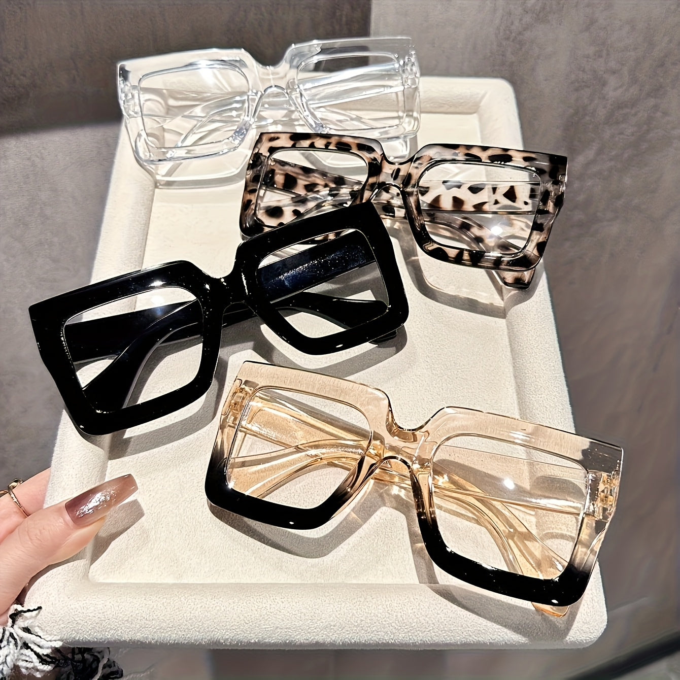 4 Piece Women's Square Fashion Glasses Set – Tortoiseshell Clear Rose Gold Lightweight Plastic Frames Stylish Decorative Eyewear for Office Home Parties Gift for Women
