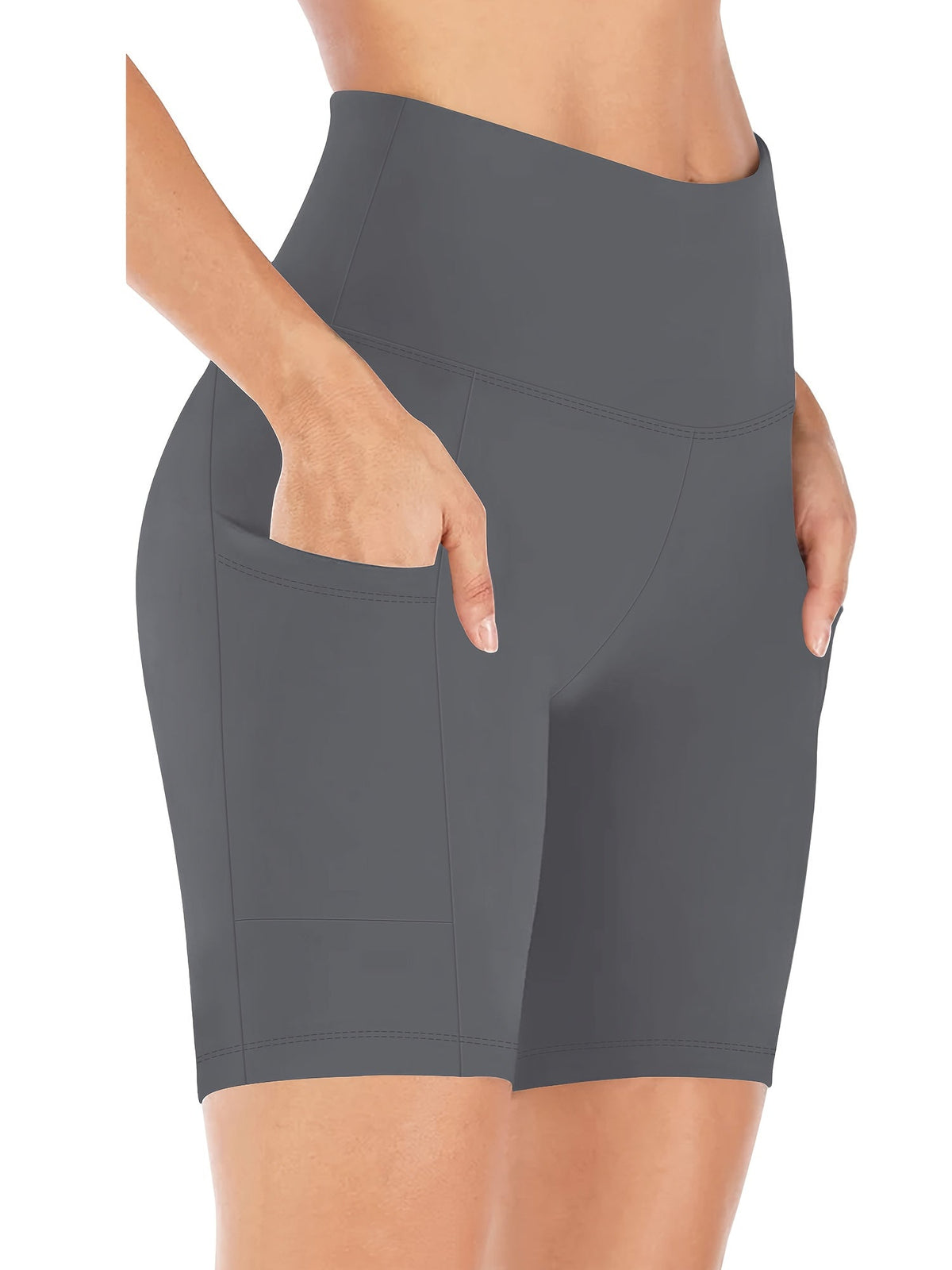 Women's High Waist Yoga Shorts – 4-Way Stretch Sweat-Wicking Athletic Shorts with Elastic Waistband & Side Pockets for Running, Cycling & Training – Black, Dark Gray & Navy, Sizes S-XXL