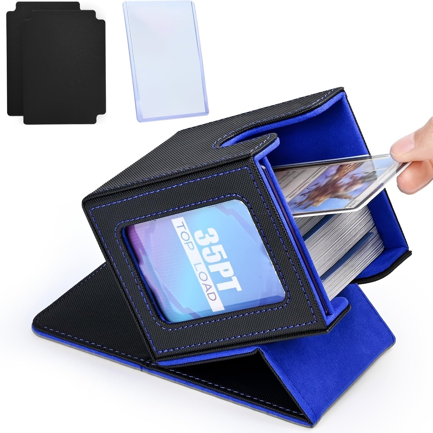 TCG Deck Box 100+ Double Sleeved Cards Commander Display Card Storage Case with 2 Dividers Top Sleeve Compatible with MTG Magic the Gathering Pokemon Yu-Gi-Oh Trading Card Game Black Gray Blue Purple Green