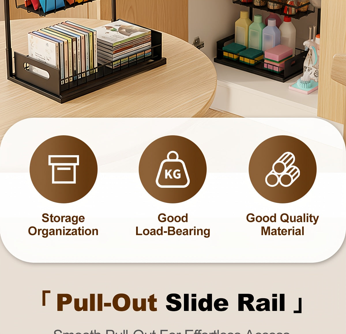 Pull Out Under Sink Organizer 2-Tier Slide-Out Cabinet Shelf, Kitchen Bathroom Utility Rack Storage Shelves, Sliding Cabinet Organizer for Under Sink Kitchen Bathroom Pantry – 1 or 2 Pack Options