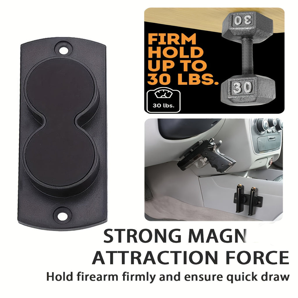 Magnetic Pistol Holster Mount – 30 lbs Rubber Coated Gun Holder for Car Truck Home Wall Table, Quick Draw Ready, Won't Scratch Firearm, Strong Double-Sided Tape Included