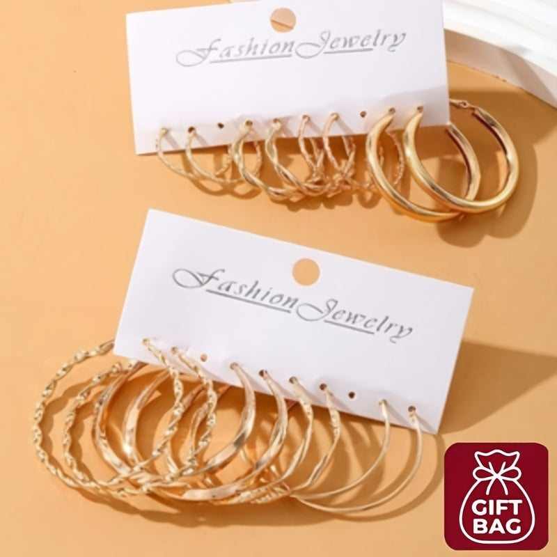 16Pcs Minimalist Metal Twist Earrings Set for Women – Hypoallergenic Gold Stud & Hoop Earring Gift Set for Daily Wear, Parties & Special Occasions