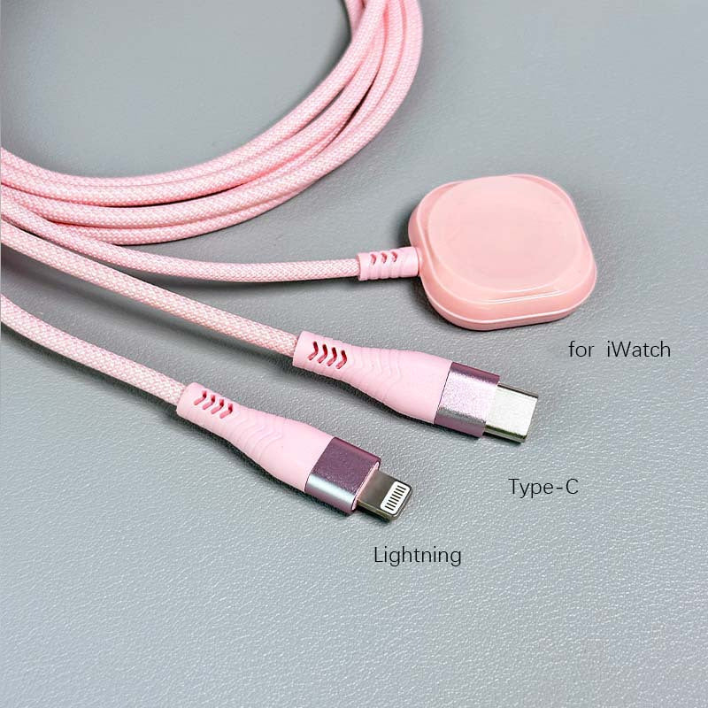 3 in 1 Charging Cable iWatch Magnetic Charger Lightning Type-C – Nylon Braided 47 Inch Fast Charging for iPhone, Apple Watch Series 1-10 & Android Phones