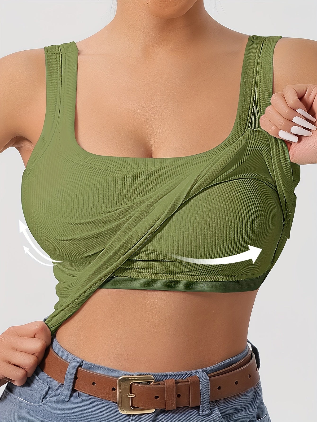 Women's Scoop Neck Tank Top with Removable Chest Padding – Slim Fit Padded Bra Sleeveless Summer Casual Top 8 Colors XS-XL