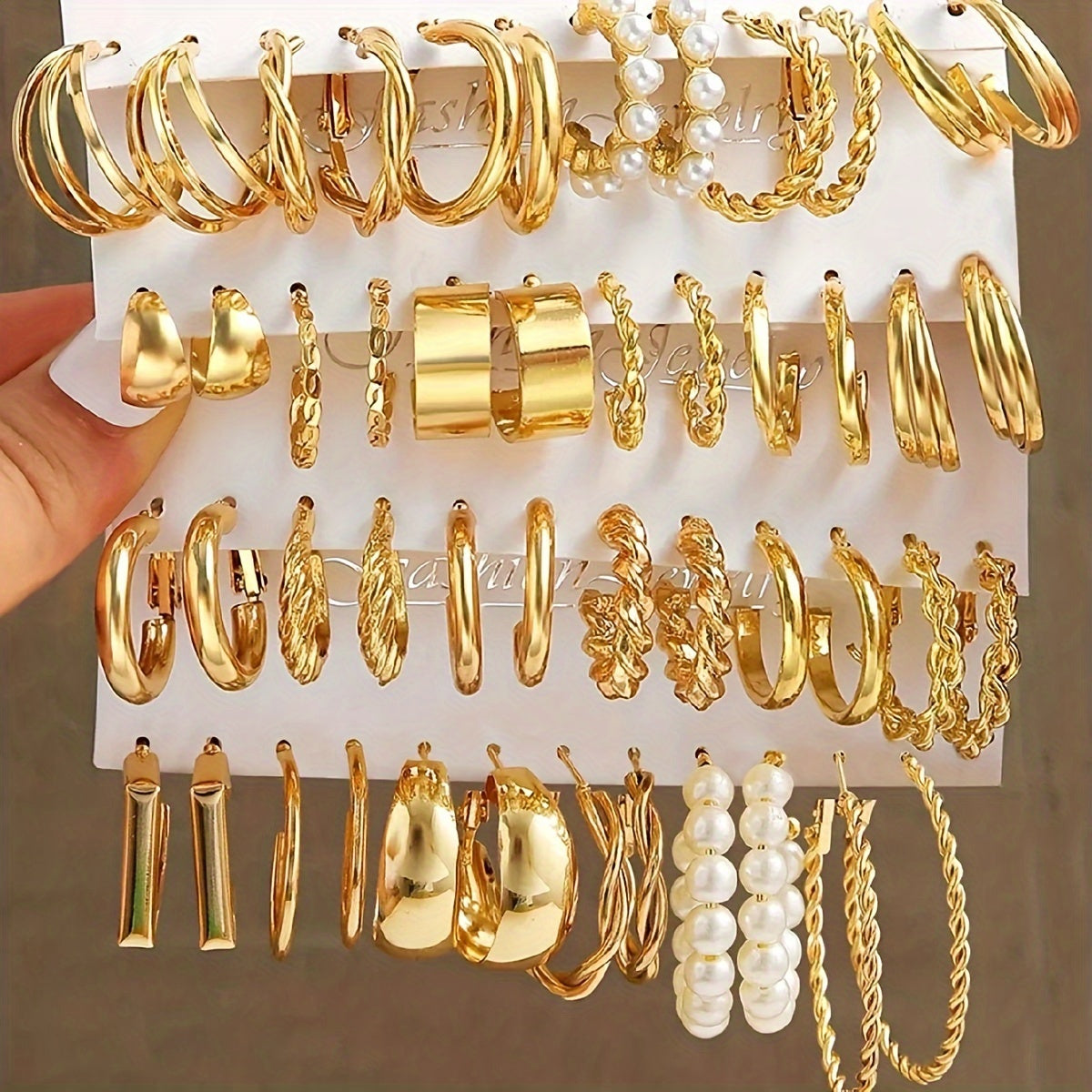 48pcs Geometric Hoop Earrings Set Women – Boho Metal Wide Hoop Faux Earrings Bulk Pack Simple Stylish Jewelry Vacation Dating Daily Wear Gift