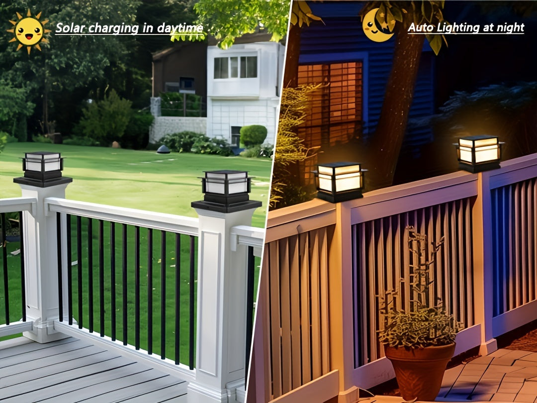 Solar Post Cap Lights 6 Pack Outdoor LED – Waterproof Dusk-to-Dawn Auto On/Off Solar Fence Post Lights for Deck, Porch, Patio, Garden, Stair & Yard Decoration