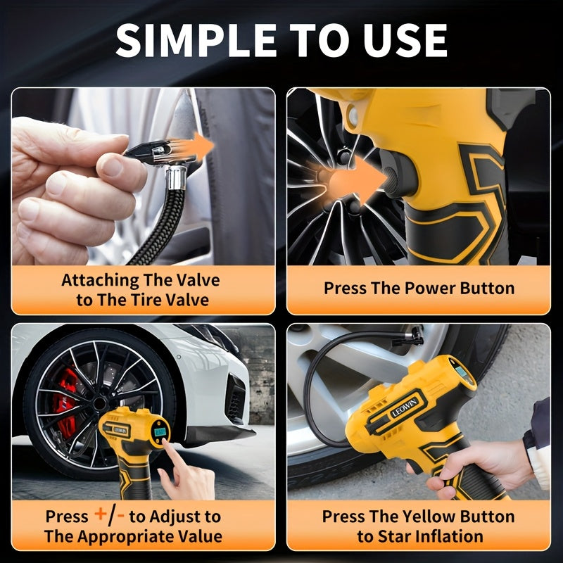 Portable Tire Inflator 150 PSI 120W Cordless Air Compressor 25L/min Fast Inflate Auto-Shutoff Digital Pressure Gauge LED Light Dual 2000mAh Battery for Car Motorcycle Bike Ball | Nova Mart