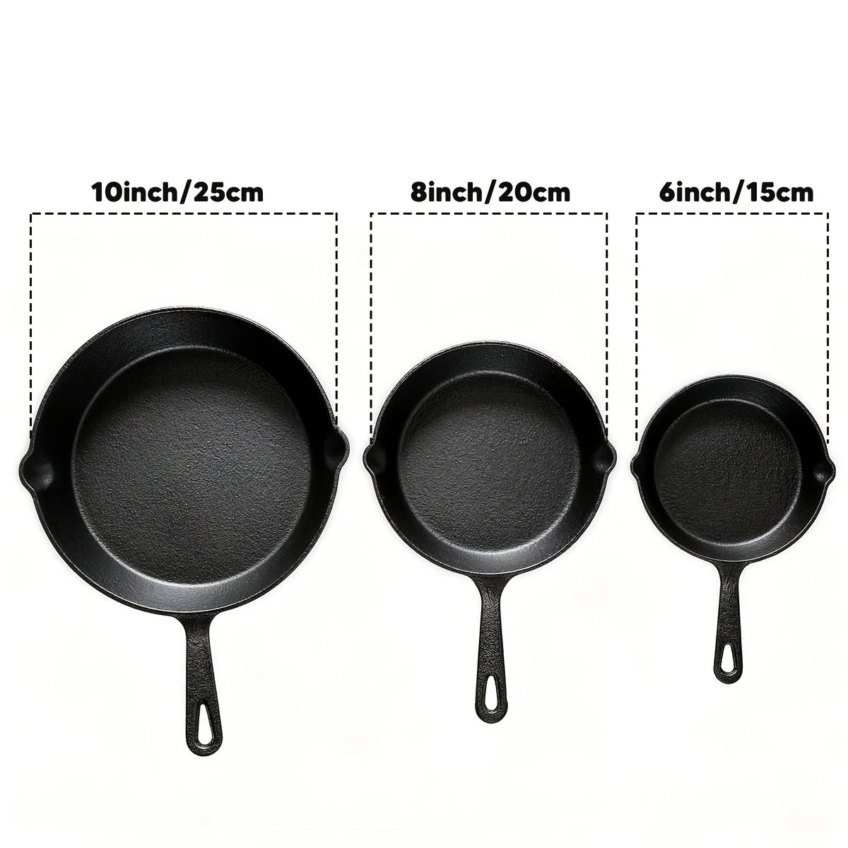 Cast Iron Skillet Set 3-Piece 6 8 10 Inch Pre-Seasoned Non-Stick Heavy Duty Oven Grill Campfire Safe Even Heat for Steak Cornbread Baking – Rustic Kitchen Cookware