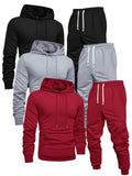 Men's Hoodie Sweatshirt Set 6pcs Casual Tracksuit Long Sleeve Pullover with Drawstring Jogger Pants Knitted Fabric Black Red Gray Solid Color Sportswear for Men Regular Fit Gym Workout Outfit
