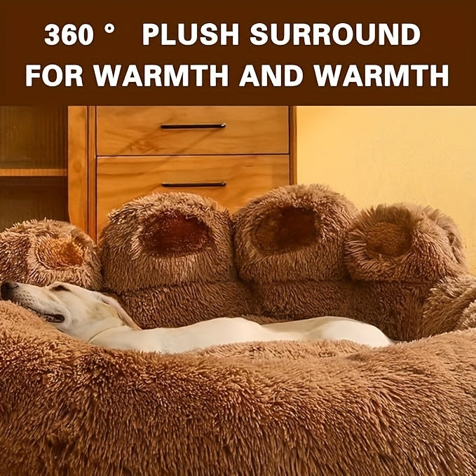 Bear Paw Plush Round Pet Bed for Dogs & Cats Soft Calming Non-Slip Cozy Puppy Bed – Small Medium Large, 20/24/28/36 Inch, Coffee Pink Gray