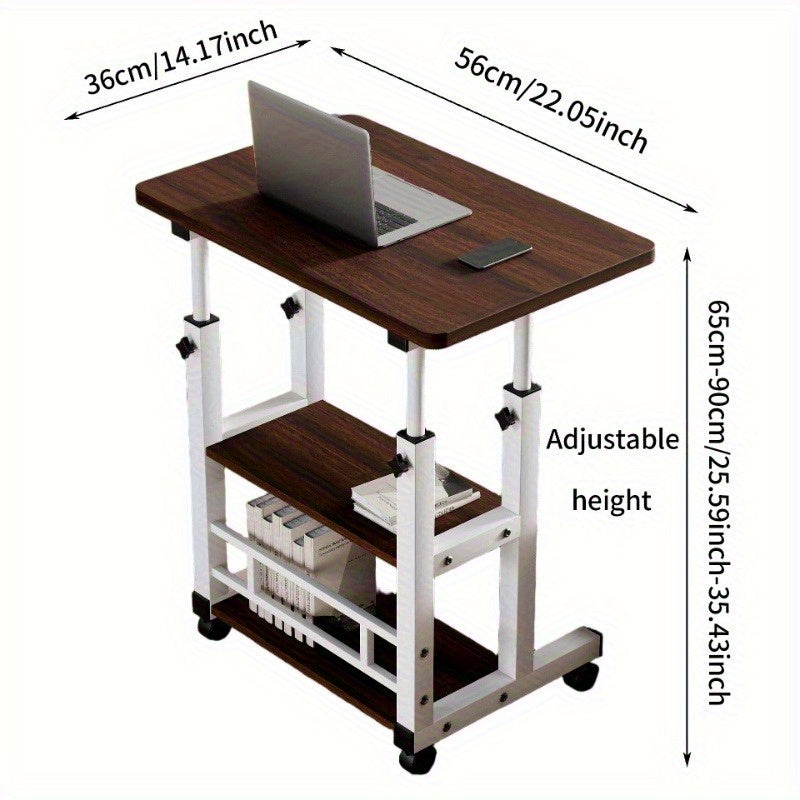 Rolling Folding Desk 3-Tier with Wheels Height Adjustable Expandable Desktop Storage Shelf Laptop Study Home Office Bedroom Living Room Computer Table Multi-Color