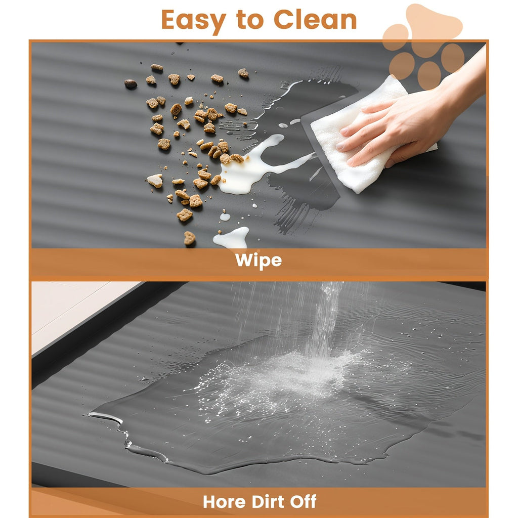 36"x24" Waterproof Pet Feeding Mat Large Non-Slip Dog & Cat Food Mat – Raised Edges, Diversion Grooves, Easy Clean Bowl Mat for Food & Water, Grey