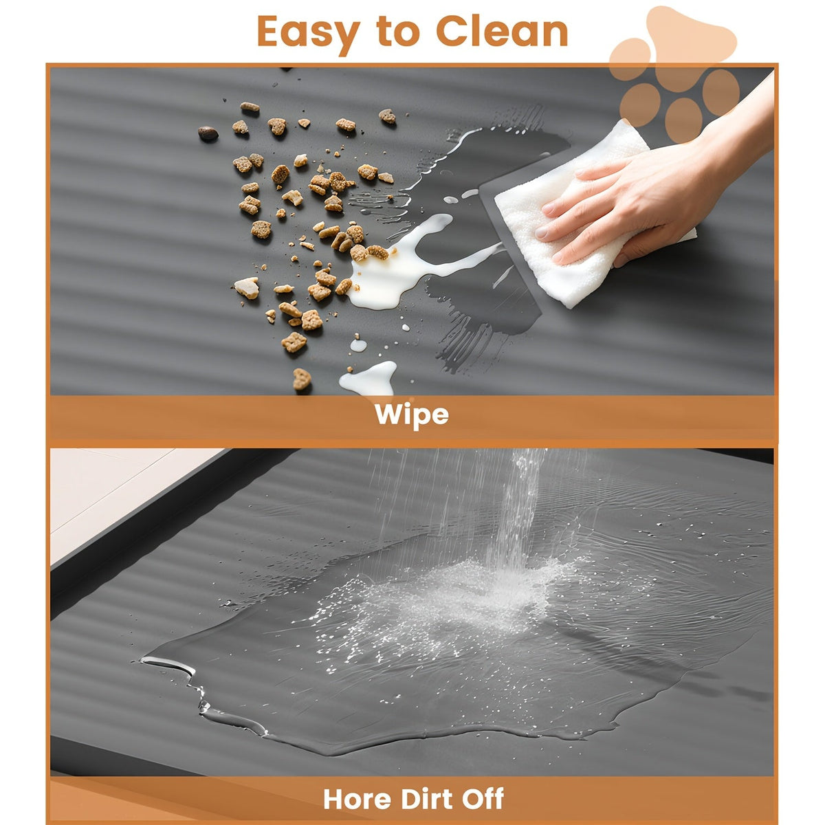 36"x24" Waterproof Pet Feeding Mat Large Non-Slip Dog & Cat Food Mat – Raised Edges, Diversion Grooves, Easy Clean Bowl Mat for Food & Water, Grey