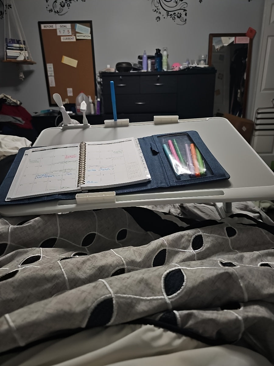 Lap Desk with USB Light Fan & Storage Drawer – Adjustable Portable Laptop Bed Tray Table for Bed Couch Sofa, Laptop Stand for Reading Writing Eating, 10 Colors & Sizes