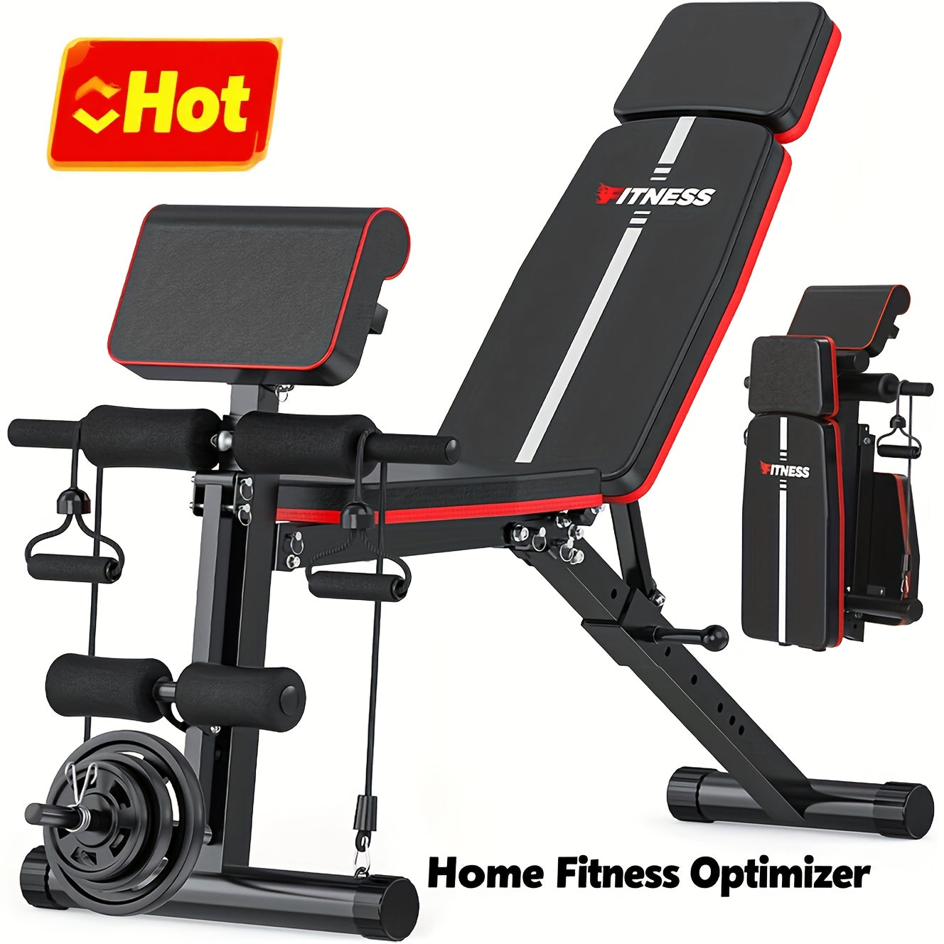 Foldable 6-in-1 Adjustable Weight Bench 770 LBS Home Gym – Flat Incline Decline Strength Training with Resistance Bands Preacher Curl Pad & Leg Developer for Full Body Workouts