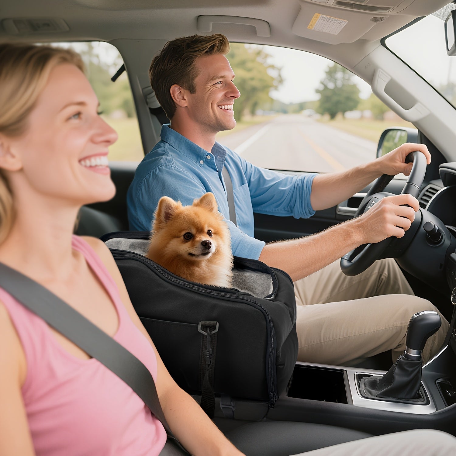 Pet Car Booster Seat with Safety Harness Center Console Dog Car Carrier Nest for Small Dogs Cats Portable Travel Pet Bed Easy-Clean Multiple Colors