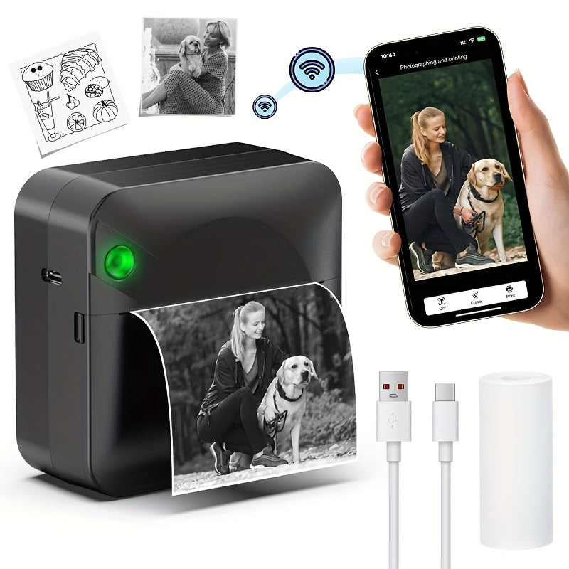 Mini Wireless Thermal Sticker Printer Inkless Portable Bluetooth Pocket Printer for Photos Diaries Notes Memos Labels Receipts Includes 1 Roll Thermal Paper Gift for Students Journalers