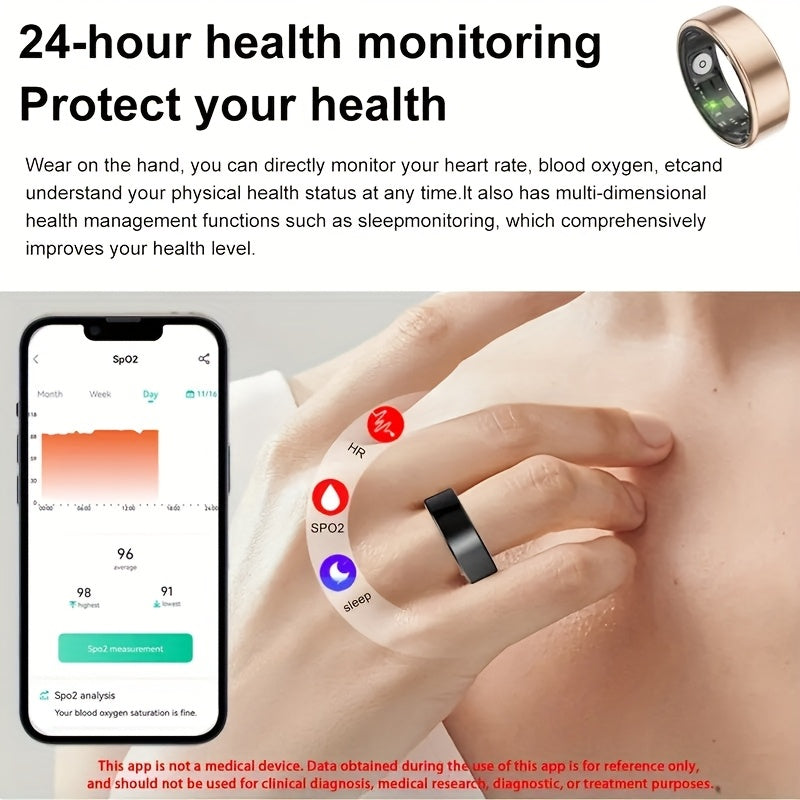 Smart Ring Fitness Tracker for Women Men Step Counter Calories HRV Stress Monitor Heart Rate 100+ Sports Modes IP68 Waterproof Health Ring iPhone Android Compatible