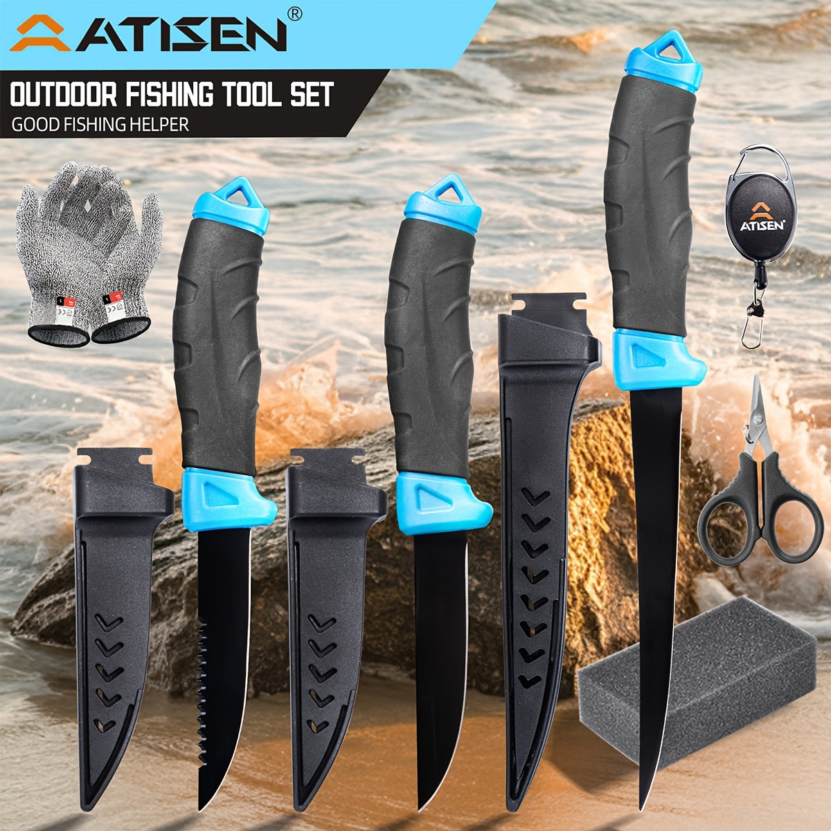 Fishing Knife Set 7/23/104/107-Piece – Stainless Steel Fillet Boning Gutting Knives with Line Cutter Camping Cutting Carving Tool Kit for Freshwater Saltwater Fishing Fisherman Gift for Men
