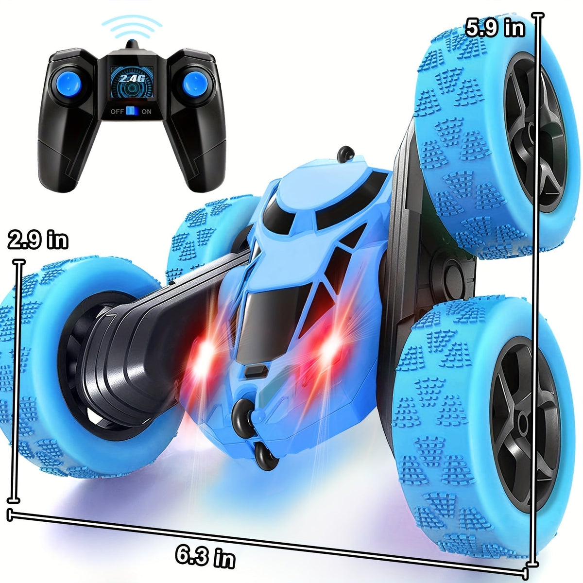 Double-Sided RC Stunt Car for Kids Ages 6+ – 2.4GHz 4WD 360° Flip Remote Control Car with LED Headlights, 1400mAh Rechargeable Battery, All-Terrain Stunt Vehicle, Birthday Christmas Gift