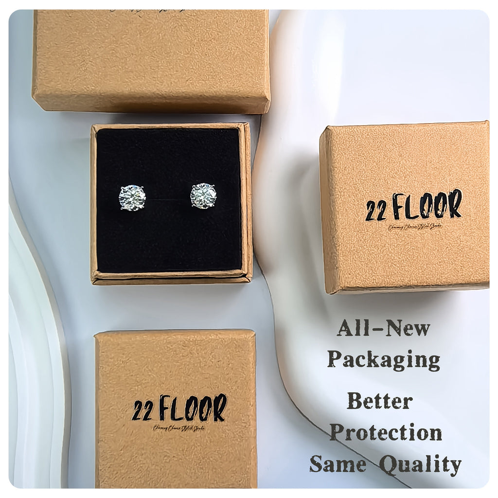 Lab Moissanite Stud Earrings D Color VVS1 Clarity – Brilliant Round Cut 18K Gold Plated 925 Sterling Silver, 1CT 2CT 4CT 6CT, Jewelry Box Included, Gift for Women Girls