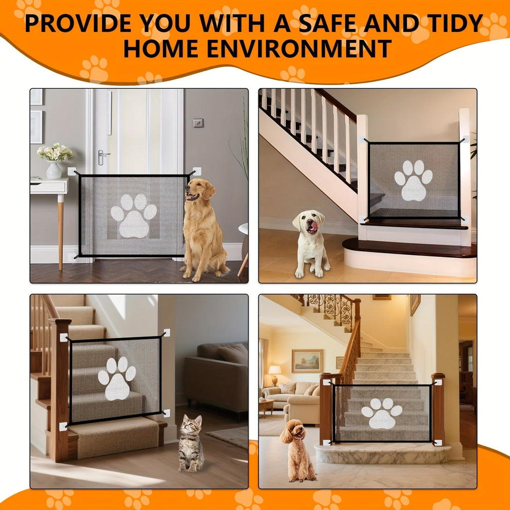Portable Folding Pet Gate Dog Safety Barrier Fence Foldable Mesh Isolation Net Indoor Doorways Stairs Rooms Small 43x30 Large 70x30 Inch Dogs Cats Puppies Kittens
