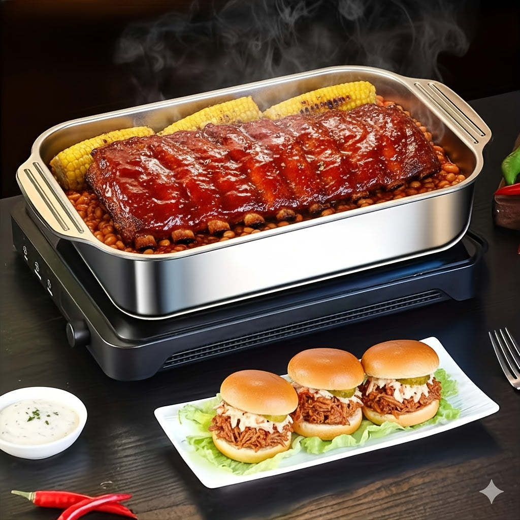 Stainless Steel Baking Pan Set 4-Piece Deep Roasting Pans with Lids Handles 6-Liter 16-Inch Rectangular Baking Dish for Turkey Lasagna Fish Chicken Dishwasher Safe Oven Safe