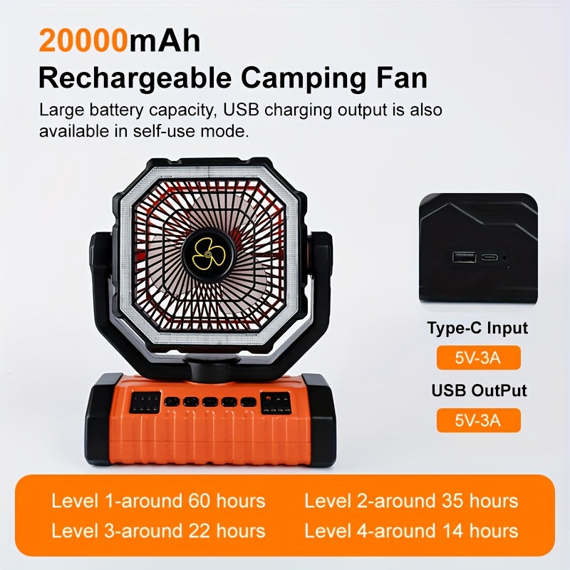 20000mAh Camping Fan with LED Lantern Rechargeable Oscillating 4 Speeds Timer - Portable Tent Fan for Outdoor Camp RV Jobsite Power Outage