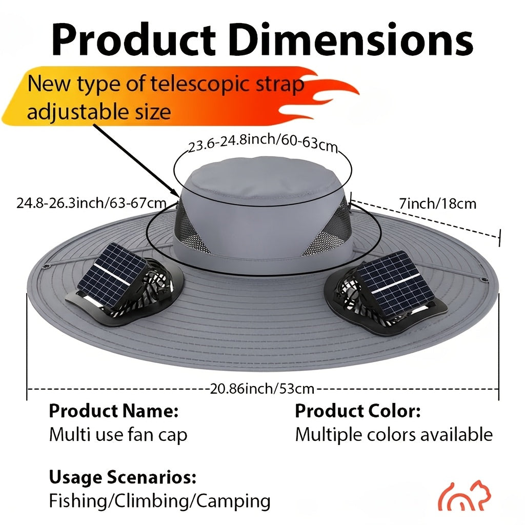 Solar Fan Hat with Dual Fans & USB Charging for Men & Women – Wide Brim Cooling Cap with Long Battery Life for Camping, Hiking, Fishing, Gardening & Outdoor Work | Black, Dark Gray & Khaki
