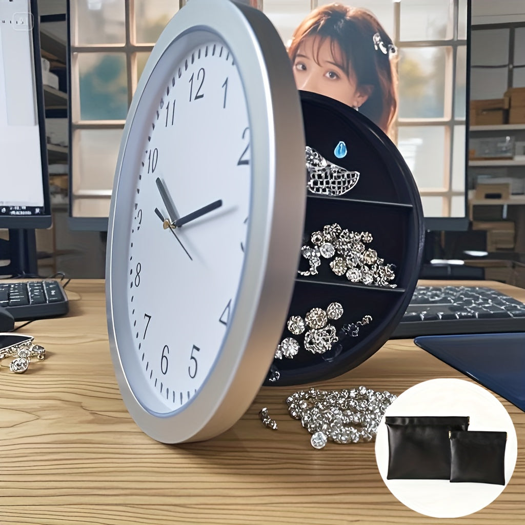 Wall-Mounted Diversion Safe Clock Hidden Secret Compartment Storage for Cash Coins Jewelry Valuables Silent Wall Clock Home Office Security Golden Black Silver