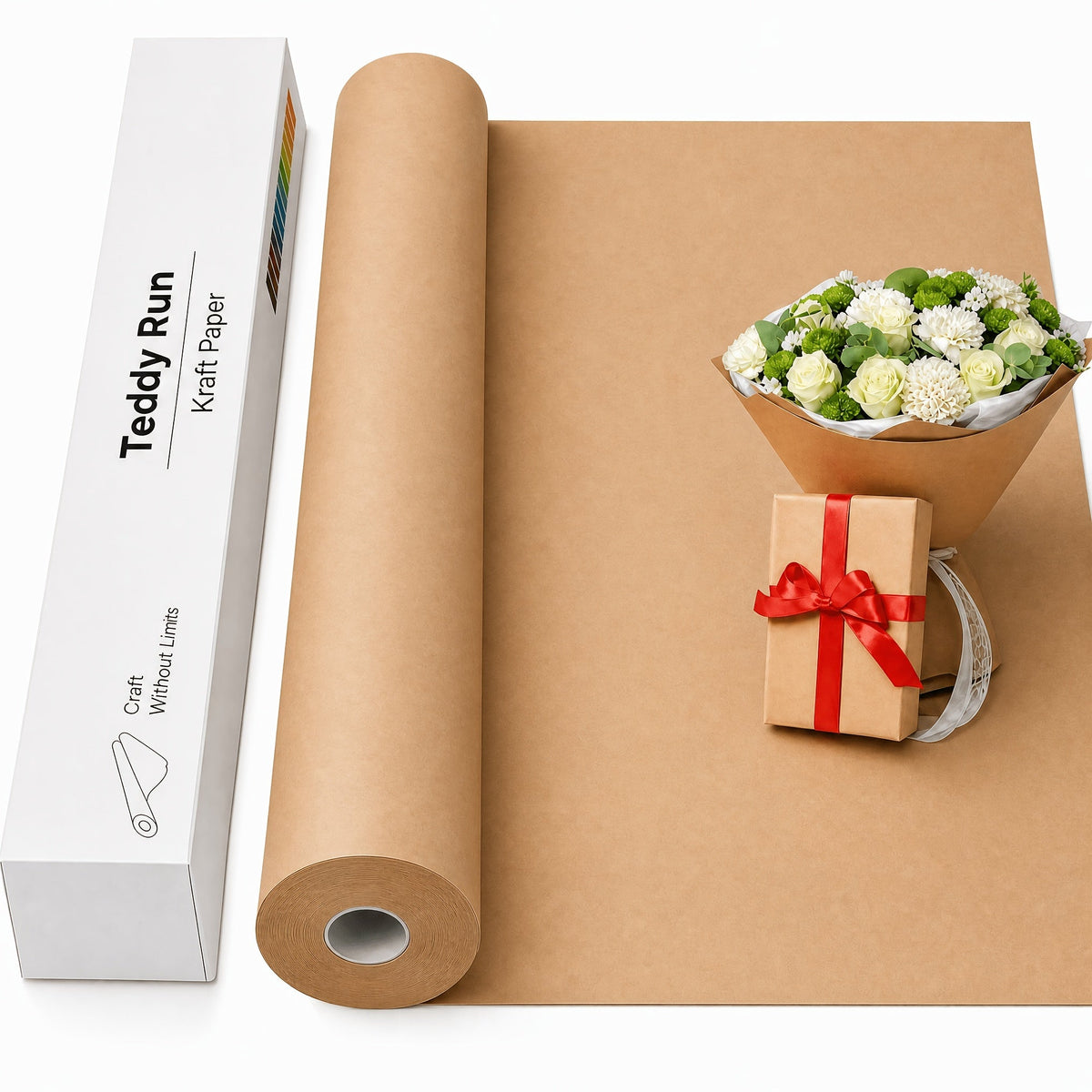 Kraft Paper Roll 80 GSM Heavy Duty for Gift Wrapping Packing Moving Shipping Wall Art Crafts Bulletin Board Floor Cover Table Runner Multiple Sizes Colors Brown White Red Black Pink Green