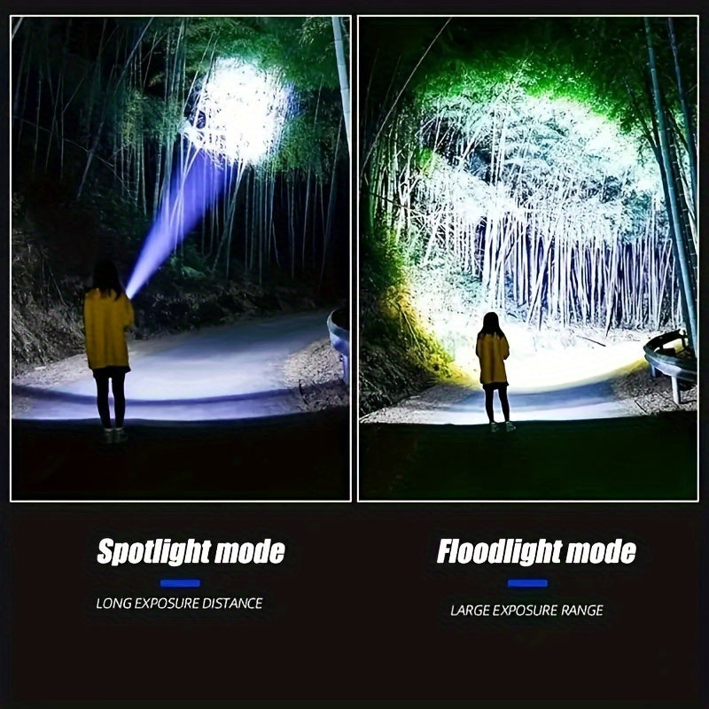 Extra-Large USB Rechargeable Flashlight with COB Tail Light – 5 Adjustable Modes Zoomable Focus & Power Bank Function, Super Bright Handheld Torch for Emergencies Hiking Camping & Outdoor Adventures