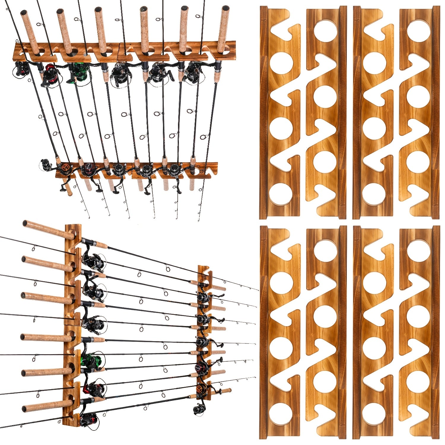 Fishing Rod Holder Wall & Ceiling Mount Rack – Modular Space-Saving Garage Storage Organizer Holds 6, 12, 16 or 24 Fishing Poles, Easy Install, Great Gift for Anglers Men & Women