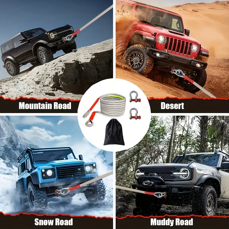 Heavy Duty Tow Rope & Hook Set 16FT Steel U-Shaped Hooks Off-Road SUV Truck Jeep 4x4 Recovery Strap 4 Capacity Options 6613 11023 22046 39683 LBS Emergency Towing Kit