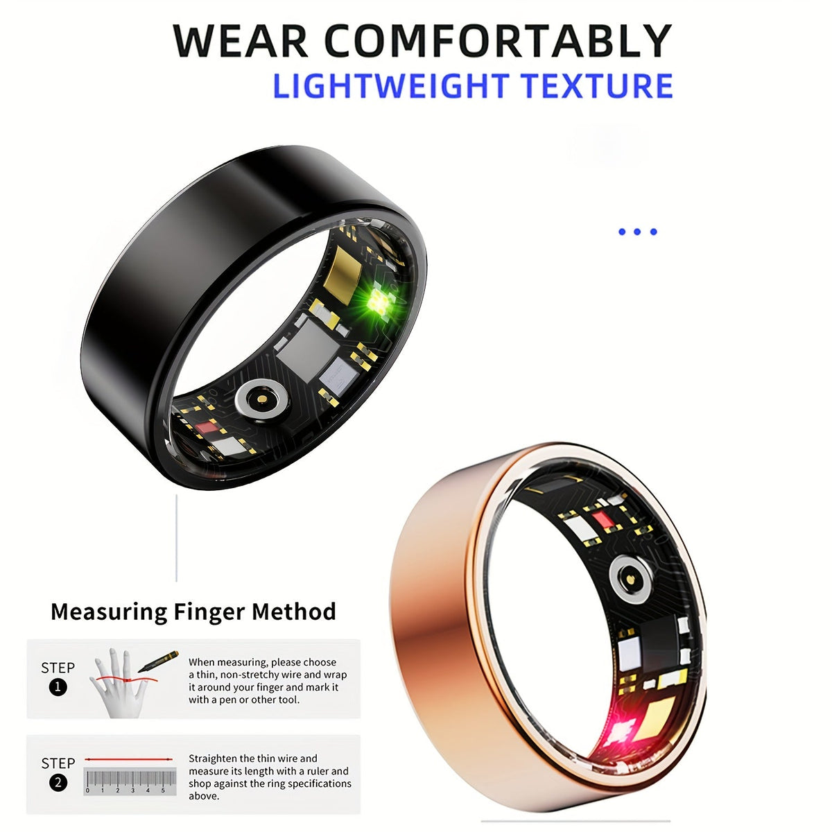 Smart Ring Health Tracker for Women & Men – Step Counter, Calorie Tracker, Sleep Monitor, Body Temperature, Menstrual Cycle, Stress Tracking, Fitness Ring Compatible with iPhone & Android SmartHealth App