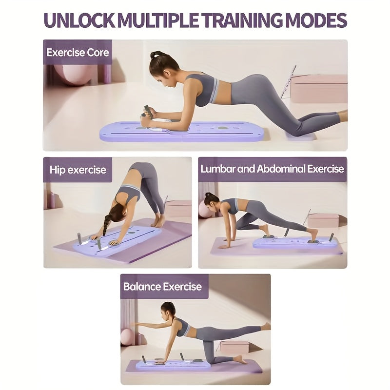 Foldable Pilates Board 8-in-1 with Resistance Bands for Home Gym – Multi-Color Core Ab Trainer, Anti-Deformation PP, Compact Storage, Full Body Workout Equipment for Women & Men, Pink Purple Black Gray