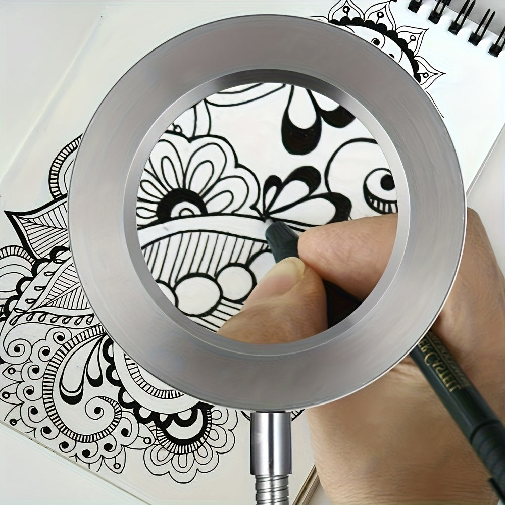 Diamond Painting Magnifier LED Clamp Lamp 10X Hands-Free 5V USB 3 Color Modes 10 Brightness Levels 18'' Flexible Gooseneck for Crafts Sewing Jewelry Making Embroidery Reading Hobby Desk Light