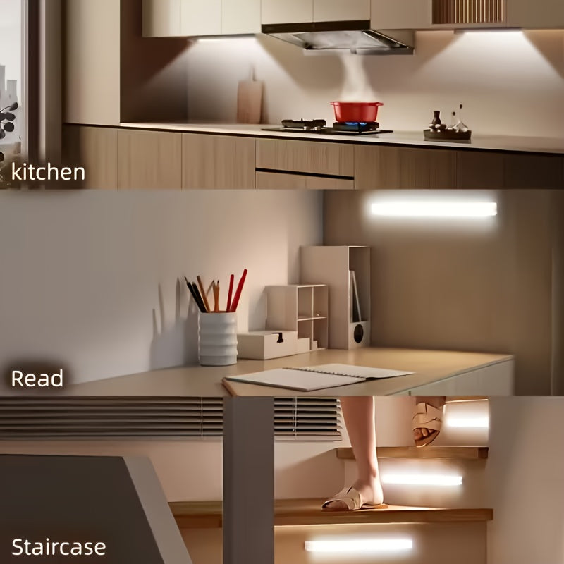 6pcs Smart LED Motion Sensor Cabinet Light – USB-C Rechargeable, 3 Adjustable Modes, Magnetic Mount, Wireless Night Light for Kitchen, Closet, Bedroom, Stairs, Hallway & Bathroom