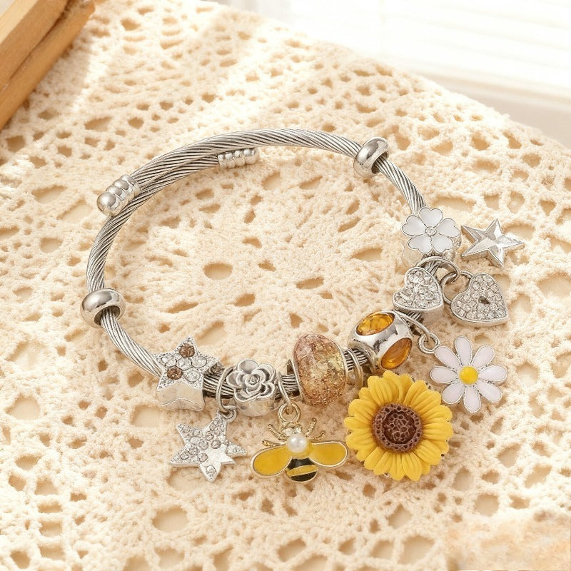 Gold Charm Bracelet for Women Multi-Pendant – Hypoallergenic Boho Stackable Wrist Jewelry for Fall Winter Daily Wear, Unique Valentine's Day Christmas Birthday Anniversary Gift for Her
