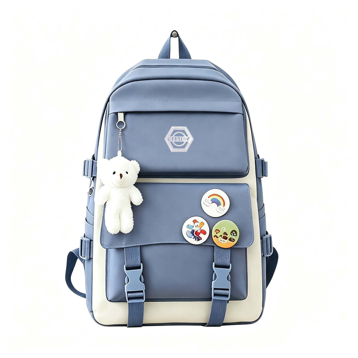 Cute 5-Piece Girls School Backpack Set – Lightweight Daypack with Matching Tote Bag Pencil Case & Coin Purse, Durable Adjustable Student Bag for School Hiking Travel, Purple Black Pink Blue