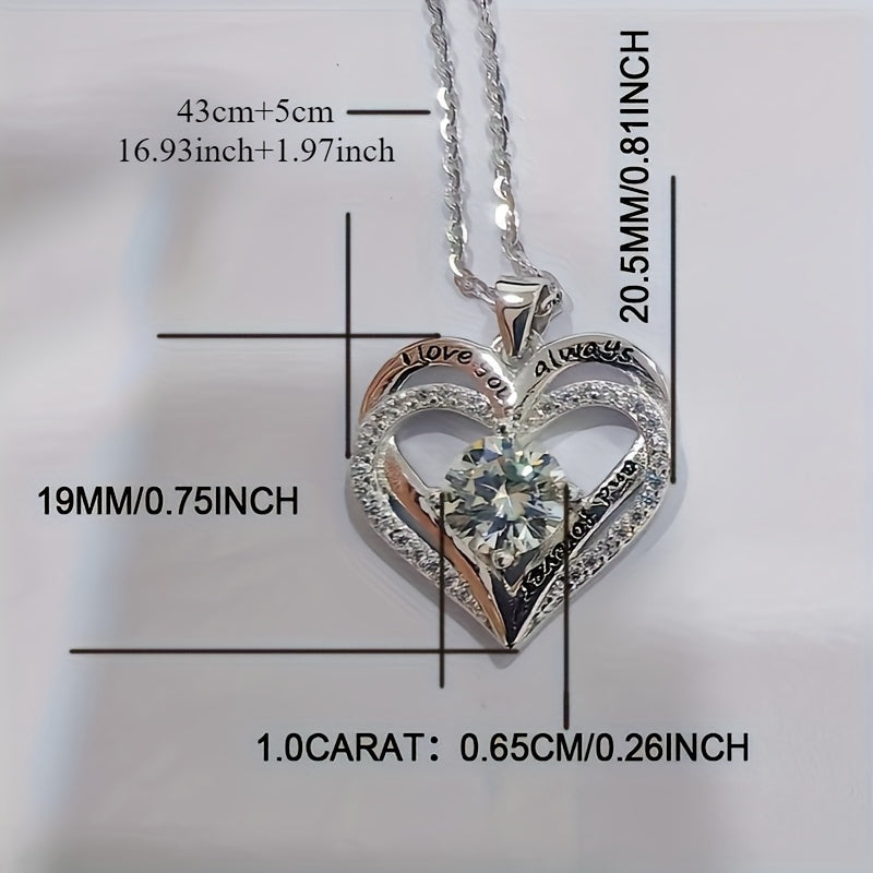925 Sterling Silver 1-Carat Moissanite Heart Necklace Women – Brilliant Sparkle Heart Pendant Classic Elegant Party Vacation Gift Birthday Christmas