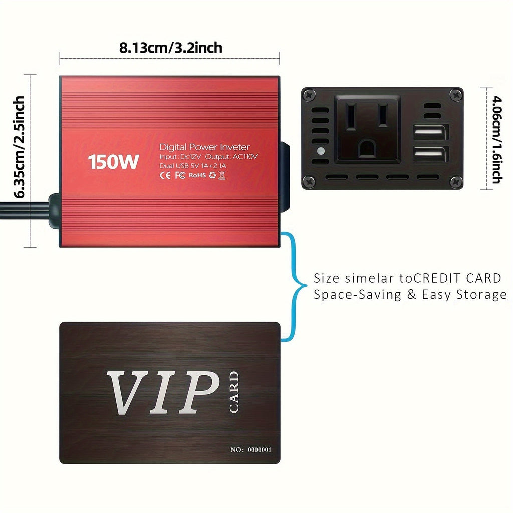 150W Car Power Inverter DC 12V to AC 110V Converter with Dual USB 3.1A Ports Vehicle Outlet Adapter Plug for Laptop Phone Tablet Camping Road Trip Travel Essentials