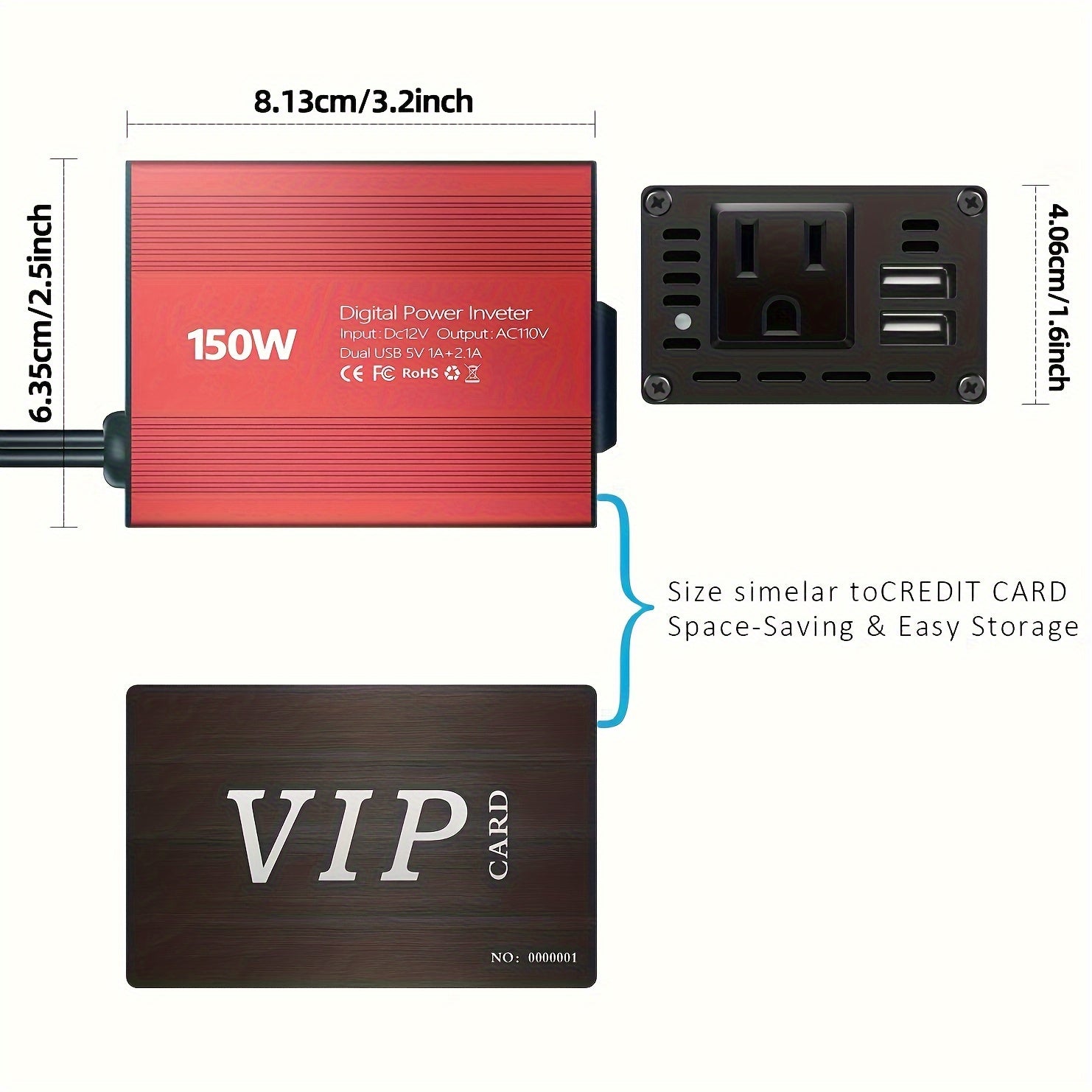 150W Car Power Inverter DC 12V to AC 110V Converter with Dual USB 3.1A Ports Vehicle Outlet Adapter Plug for Laptop Phone Tablet Camping Road Trip Travel Essentials