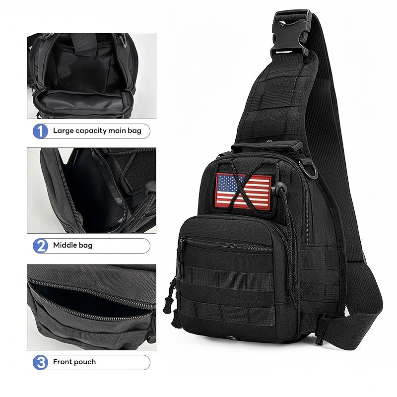 Tactical Sling Backpack Lightweight Crossbody Daypack – Military Camo Shoulder Bag for Cycling Hiking Travel Daily Use, Multiple Colors with Flag Patch Option, Men Women EDC Bag