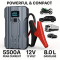 5500A Portable Car Jump Starter – 12V Battery Booster Pack for 8.0L Gas & 6.0L Diesel Engines, Compact Emergency Jump Box with Safety Jumper Cables, Fast Charging & LED Lights