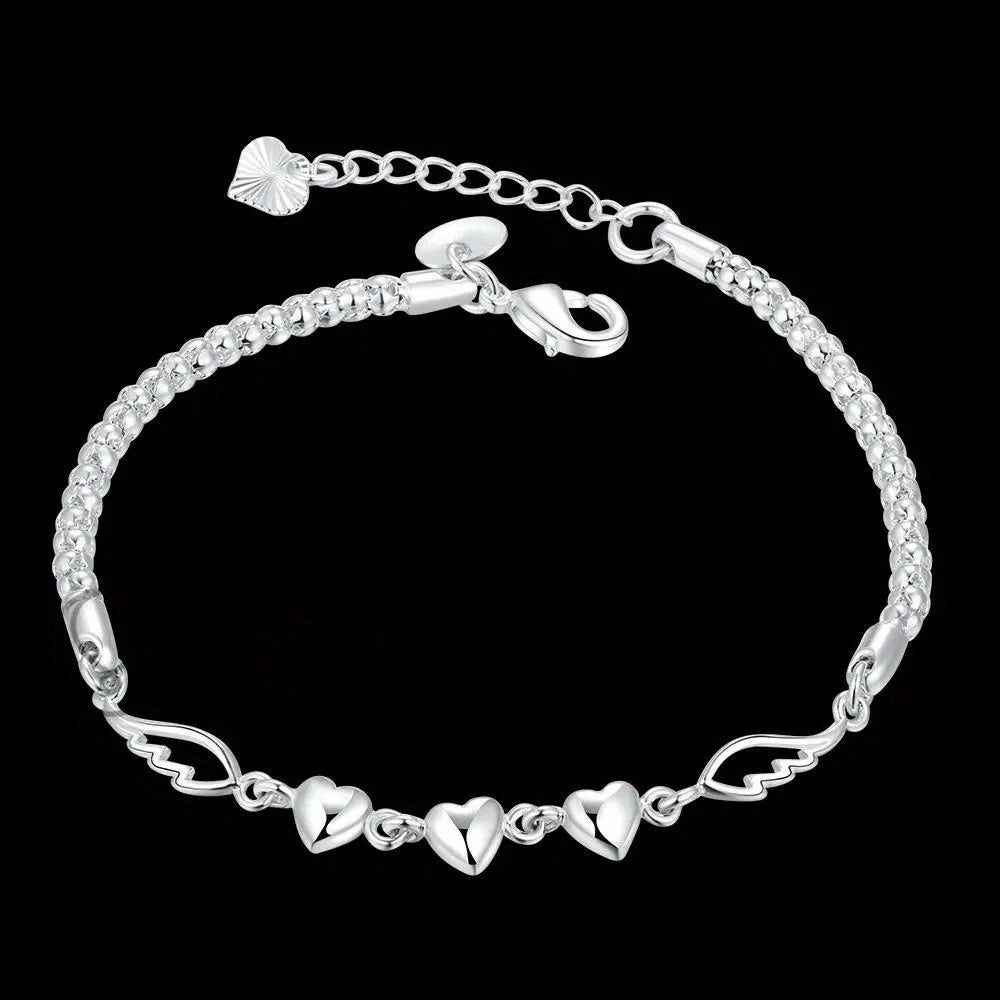 925 Sterling Silver Angel Wings Anklet for Women – Love Heart Charm Chain Anklet Nickel-Free Hypoallergenic Dainty Beach Summer Jewelry Gift for Her Birthday Valentine's Day Anniversary