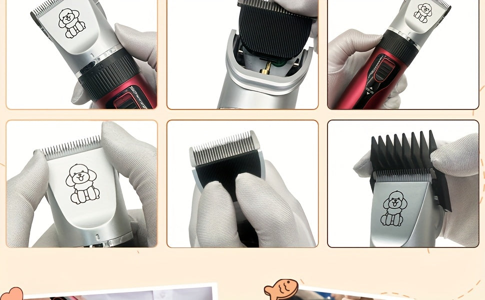 Dog Grooming Clippers Cordless Rechargeable LED Display - Professional Wireless Pet Hair Trimmer Detachable Blades 4 Comb Guides Low Noise 36V USB for Dogs Cats Small Animals