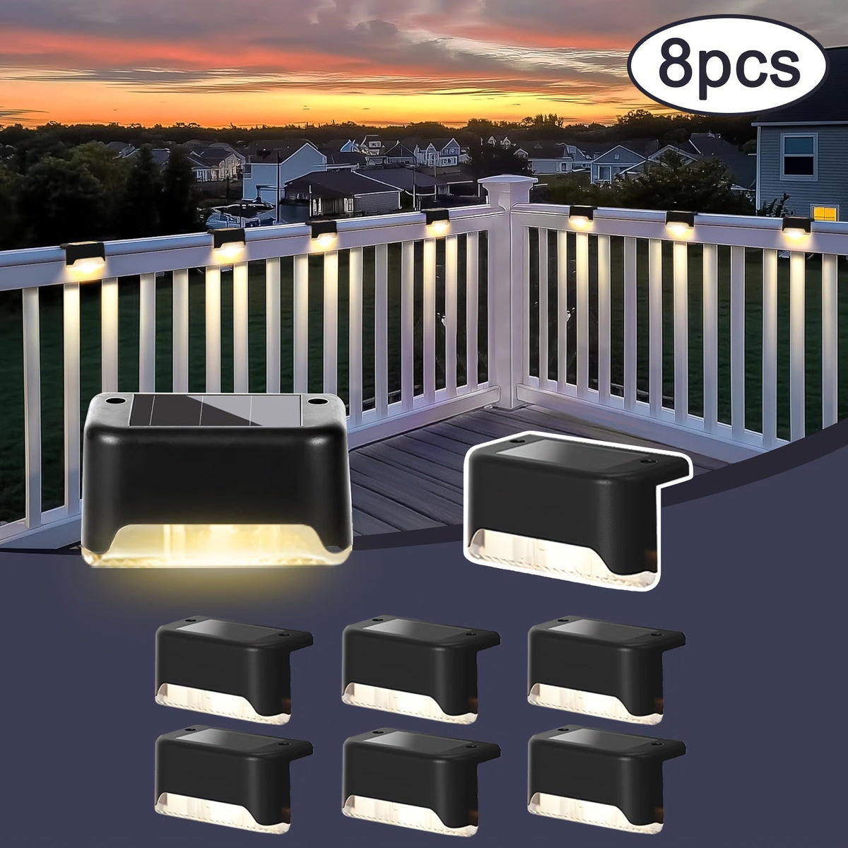 Solar Deck Lights Outdoor Waterproof LED – Auto Dusk to Dawn 800mAh Warm White Solar Powered Step Stair Fence Pathway Patio Garden Driveway Yard Wall Lighting 8 16 32 Pack